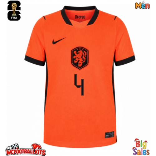 Netherlands Virgil van Dijk #4 Replica Home Stadium Shirt World Cup 2026 Short Sleeve